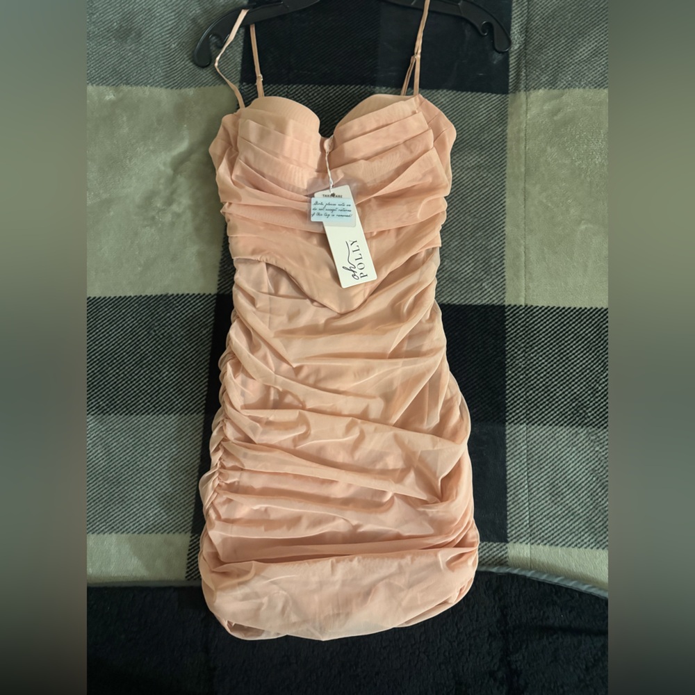 Oh Polly Peach Ruched Bodycon Mini Dress